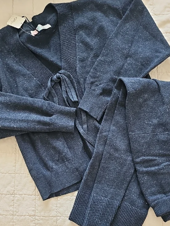 Free People Beach Solar Knit Sweater Set Navy Blue Small - Picture 2 of 9